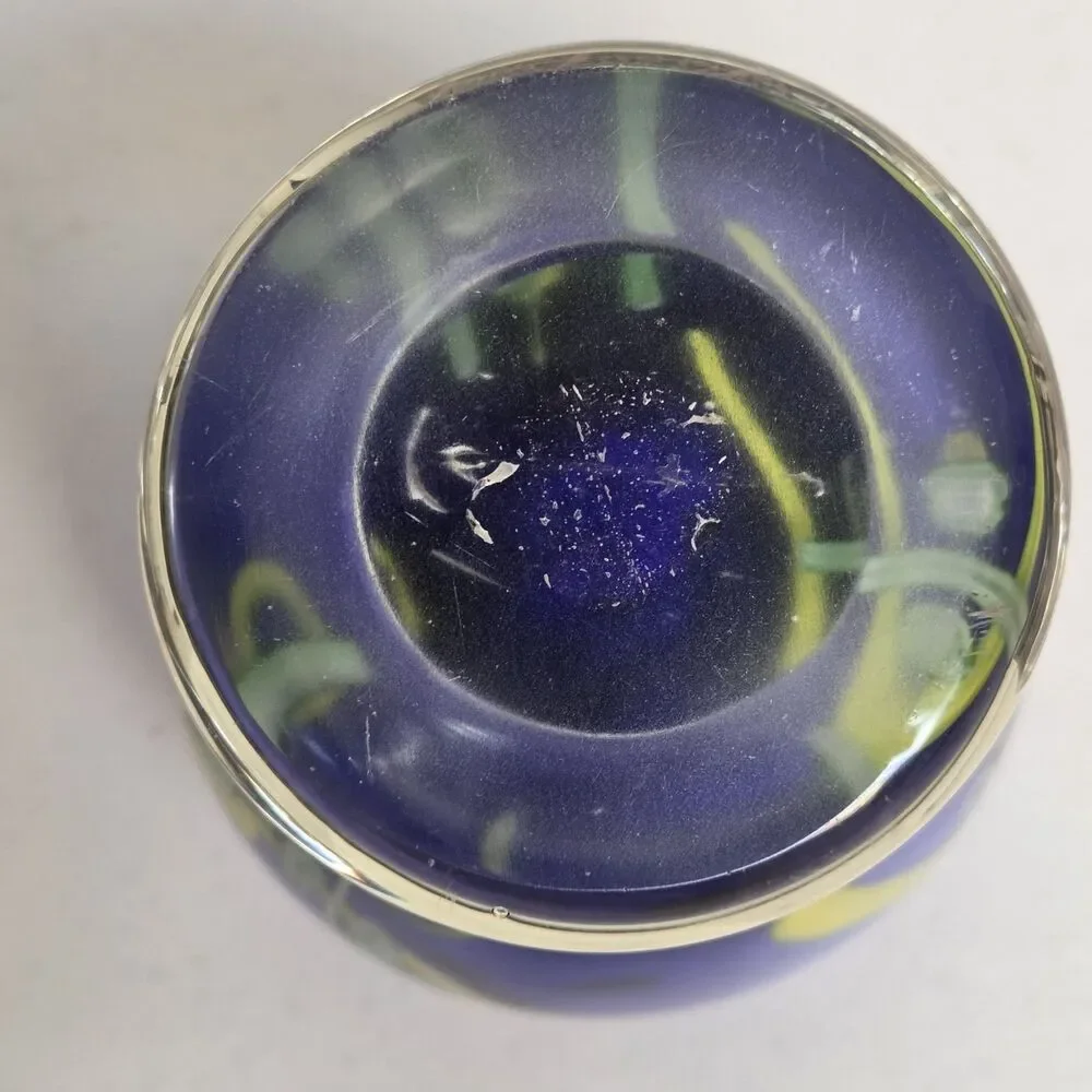 VTG Kusak Art Glass Paperweight Pedestal Vase Cobalt Blue with Cased Flowers 6” - Picture 7 of 11